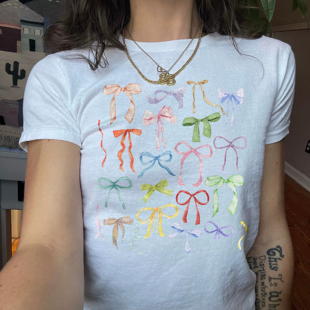 Zara Casual Bow Print Short Sleeve Tee